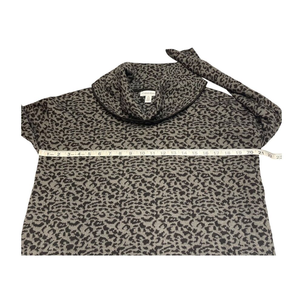 Calvin Klein Sweater Women's Medium Gray Leopard Print Cowl Neck Long Sleeve - Picture 4 of 7